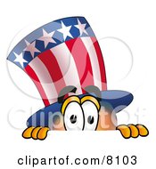Uncle Sam Mascot Cartoon Character Peeking Over A Surface
