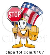 Uncle Sam Mascot Cartoon Character Holding A Stop Sign