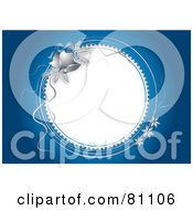 Royalty Free RF Clipart Illustration Of A White Christmas Jingle Bell Circle With A Blue Background by MilsiArt