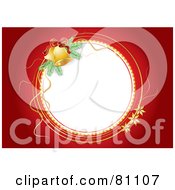 Royalty Free RF Clipart Illustration Of A White Christmas Jingle Bell Circle With A Red Background by MilsiArt