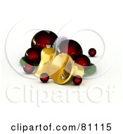 Poster, Art Print Of 3d Golden Christmas Bells With Red Baubles