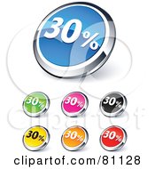 Digital Collage Of Shiny Colored And Chrome 30 Percent Website Buttons