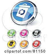 Digital Collage Of Shiny Colored And Chrome Recycle Bin Website Buttons