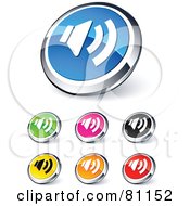 Digital Collage Of Shiny Colored And Chrome Speaker Website Buttons