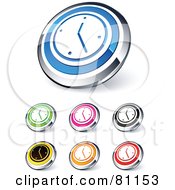 Digital Collage Of Shiny Colored And Chrome Wall Clock Website Buttons