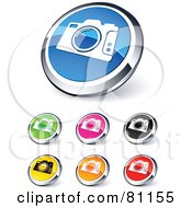 Digital Collage Of Shiny Colored And Chrome Camera Website Buttons