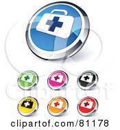 Digital Collage Of Shiny Colored And Chrome First Aid Website Buttons