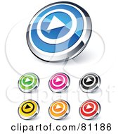 Royalty Free RF Clipart Illustration Of A Digital Collage Of Shiny Colored And Chrome Play Website Buttons