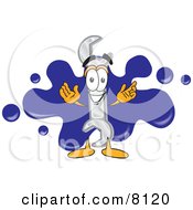 Wrench Mascot Cartoon Character Logo With A Paint Splatter