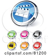 Digital Collage Of Shiny Colored And Chrome Clapper Board Website Buttons