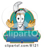 Wrench Mascot Cartoon Character With A Blank Label