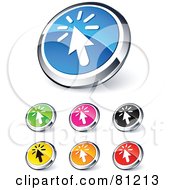 Digital Collage Of Shiny Colored And Chrome Clicking Arrow Website Buttons