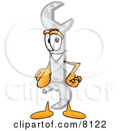 Clipart Picture Of A Wrench Mascot Cartoon Character Pointing At The Viewer
