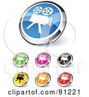 Digital Collage Of Shiny Colored And Chrome Movie Camera Website Buttons