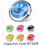 Poster, Art Print Of Digital Collage Of Shiny Colored And Chrome Smiley Face Website Buttons