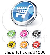 Royalty Free RF Clipart Illustration Of A Digital Collage Of Shiny Colored And Chrome Shopping Cart Website Buttons