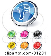 Digital Collage Of Shiny Colored And Chrome Thumbs Down Website Buttons