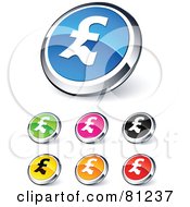 Digital Collage Of Shiny Colored And Chrome Pound Website Buttons