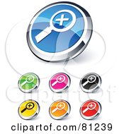 Digital Collage Of Shiny Colored And Chrome Zoom In Website Buttons