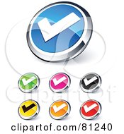 Poster, Art Print Of Digital Collage Of Shiny Colored And Chrome Tick Mark Website Buttons