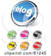 Royalty Free RF Clipart Illustration Of A Digital Collage Of Shiny Colored And Chrome Blog Website Buttons
