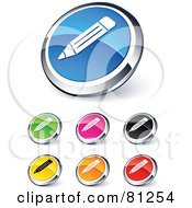 Royalty Free RF Clipart Illustration Of A Digital Collage Of Shiny Colored And Chrome Pencil Website Buttons by beboy