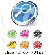 Digital Collage Of Shiny Colored And Chrome Zoom Out Website Buttons