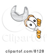 Clipart Picture Of A Wrench Mascot Cartoon Character Peeking Around A Corner by Mascot Junction