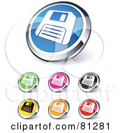 Digital Collage Of Shiny Colored And Chrome Floppy Disc Website Buttons