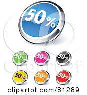 Poster, Art Print Of Digital Collage Of Shiny Colored And Chrome 50 Percent Website Buttons
