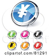 Digital Collage Of Shiny Colored And Chrome Yen Website Buttons