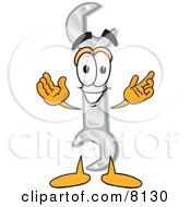 Clipart Picture Of A Wrench Mascot Cartoon Character With Welcoming Open Arms by Toons4Biz