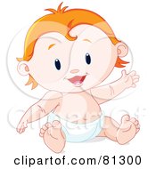 Poster, Art Print Of Happy Strawberry Blond Baby Sitting In A Diaper