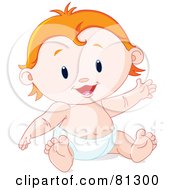 Royalty Free RF Clipart Illustration Of A Happy Strawberry Blond Baby Sitting In A Diaper