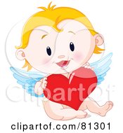 Blond Baby Cupid Holding A Red Heart