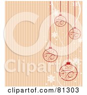 Poster, Art Print Of Striped Christmas Background With Red Ornaments And White Snowflakes