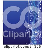 Poster, Art Print Of Gradient Blue Christmas Background With A Right Edge Of Ornaments And Sparkles