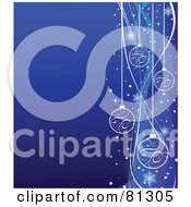 Royalty Free RF Clipart Illustration Of A Gradient Blue Christmas Background With A Right Edge Of Ornaments And Sparkles