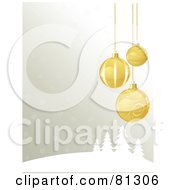 Poster, Art Print Of Winter Christmas Background With Golden Ornaments Over Evergreens