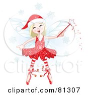 Happy Blond Christmas Fairy Girl With A Magic Wand