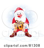 Poster, Art Print Of Thoughtful Santa Holding Out A Gift While Standing In The Snow