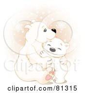 Cute Polar Bear Cub Hugging His Mother