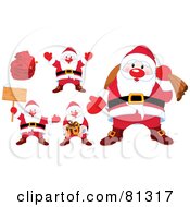 Poster, Art Print Of Digital Collage Of Cute Santas With Bags Presents And Signs