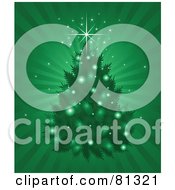 Royalty Free RF Clipart Illustration Of A Green Shining Background With A Christmas Tree