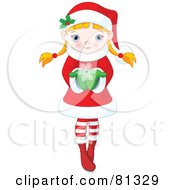 Royalty Free RF Clipart Illustration Of A Cute Blond Christmas Girl Holding Out A Snowflake by Pushkin