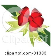 Royalty Free RF Clipart Illustration Of A Red And Green Christmas Bow On Green Ribbon by OnFocusMedia