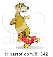 Meerkat Riding A Red Skateboard