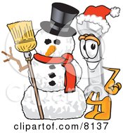 Poster, Art Print Of Wrench Mascot Cartoon Character With A Snowman On Christmas