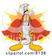 Clipart Picture Of A Wrench Mascot Cartoon Character Dressed As A Super Hero by Mascot Junction