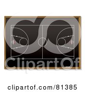Royalty Free RF Clipart Illustration Of A Basketball Court Sketch On A Blackboard